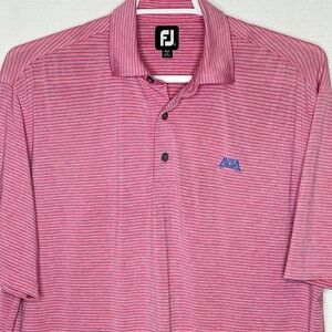 FootJoy Mens Large Pink Blue Striped Short Sleeve Golf Polo Shirt Aviia‎ Logo